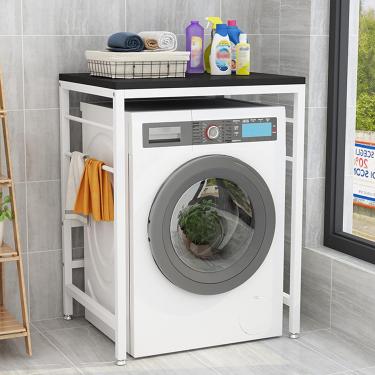 Imagem de Prateleira para lavanderia sobre lavadora e secadora, suporte para lavadora e secadora, prateleira para armazenamento de secadora, para lavanderia, vaso sanitário, moldura branca + quadro ne