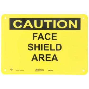 Imagem de Master Lock S6500 25,4 cm largura x 17,8 cm altura polipropileno, sinal de segurança preto sobre amarelo, cabeçalho "Caution", Legend "Face Shield Area"