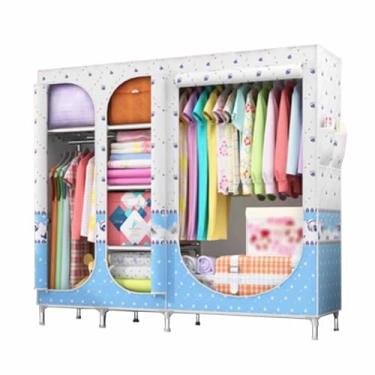 Imagem de Guarda-roupa Armário grande com zíper totalmente fechado, armação de tubo de aço, pano de cetim, guarda-roupa resistente, durável, simples para quarto armário
