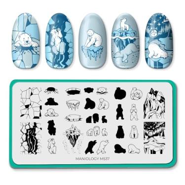 Imagem de Maniology Placa de estampagem de unhas de ursos polares, placas de carimbo de animais árticos em camadas, designs de manicure de criaturas geladas de inverno, padrões DIY de iceberg
