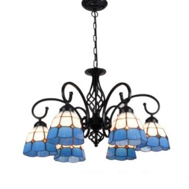 Imagem de LTFCFZQ Lustre estilo Tiffany de 3 luzes com cúpula de vitral azul, luminária pendente vintage, luminária de teto moderna para sala de estar, quarto, hotel