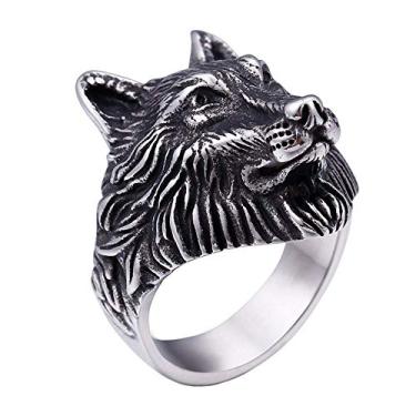 Imagem de PAURO Anel masculino de aço inoxidável banhado a ouro/prata/preto vintage cabeça de lobo motociclista, Ouro, metal, prata, aço inoxidável, Metal