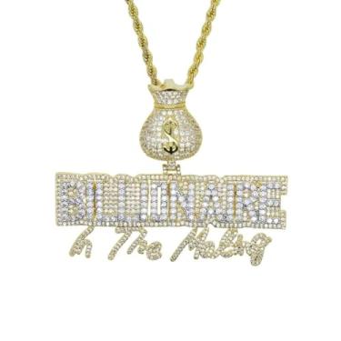 Imagem de Colares com pingente Iced Out Bling CZ Billionaire In the Mating Letters, Latão, Zircônia cúbica