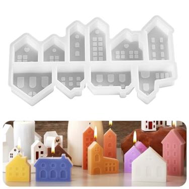 Imagem de Voyyphixa 10 peças de moldes de silicone em forma de casa, molde de resina artesanal, ornamentos para casa, moldes de fundição de resina epóxi para vela faça você mesmo, sabonete, argila e artesanato