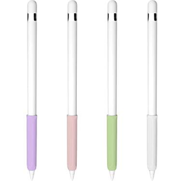 Imagem de YINVA 4 peças de suporte compatível com Apple Pencil 1ª geração, capa ergonômica de silicone premium compatível com iPad Pencil 1ª geração (rosa, roxo, verde, branco)