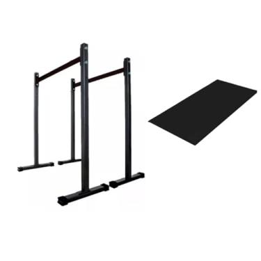 Imagem de Barra Paralela para Exercícios, Suporte para Flexão e Calistenia, Estrutura em Aço, Preto + Colchonete