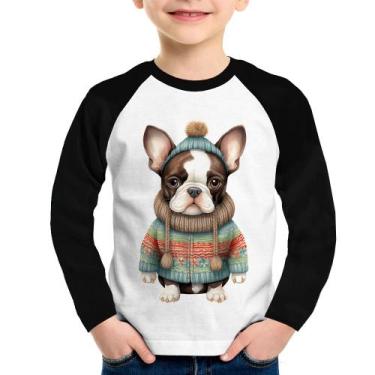 Imagem de Camiseta Raglan Infantil Cachorro Bulldog Francês Natalino Manga Longa
