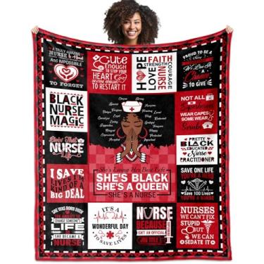 Imagem de VMASUEY Cobertor de presentes de enfermeira 152 cm x 127 cm, presentes da semana das enfermeiras, presentes pretos de agradecimento de enfermeira, cobertor vermelho e preto para meninas negras,