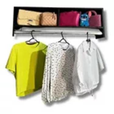 Imagem de Cabideiro De Parede Arara Suspenso Loja Preto Com Nicho Mdf - MOVEIS A