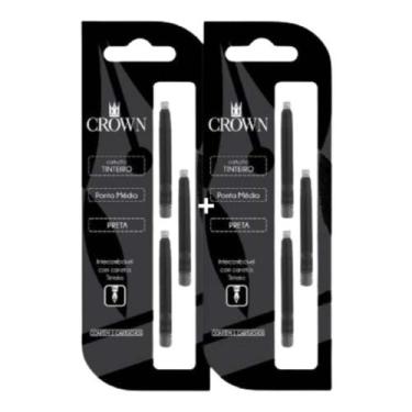 Imagem de Kit 2 Cargas Caneta Crown Tinteiro Com 3 Refil CA32005 Azul Preto, 2 P