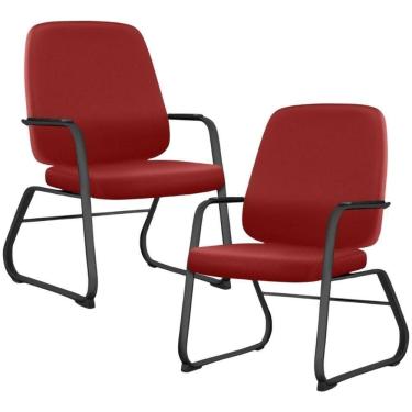 Imagem de Kit 02 Cadeiras Executiva Diretor Base Fixa Hub F02 Sintético Vermelho - Lyam Decor