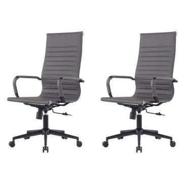 Imagem de Kit 2 Cadeiras Escritório Manhattan Black Esteirinha Presidente Fratini Pu Cinza Base Rodízio Preto