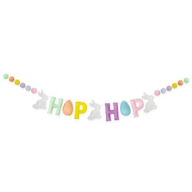 Imagem de Decorações de páscoa pré-amarrado feltro pastel hop hop hop banner coelho ovo bandeira bola de feltro guirlanda para primavera feliz Páscoa berçário sala de aula decoração de casa aniversário chá de