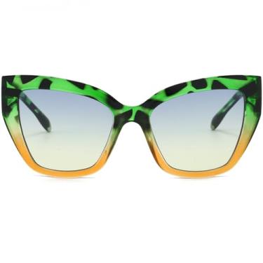 Imagem de BRMHDY Óculos de sol grandes olho de gato para mulheres, moderno, armação de gato, óculos escuros modernos UV400 preto, A3 verde leopardo laranja/azul amarelo, MM