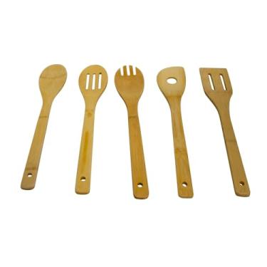 Imagem de IMUSA Conjunto de espátulas de bambu USA 5 peças, risoto, colher sólida, garfo arredondado, 5 peças, bordo