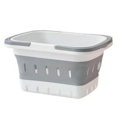 Imagem de Cesta de banheiro portátil cesta de armazenamento de plástico dobrável com alças e orifícios de drenagem, caixa organizadora para banheiro, cozinha, dormitório, academia, cesta de banheiro