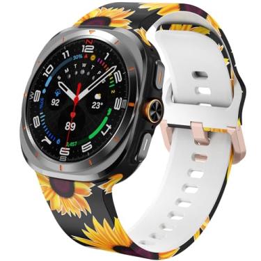 Imagem de SPINYE Pulseiras de silicone compatíveis com Samsung Galaxy Watch Ultra de 47 mm, estampa macia sem lacunas para Galaxy Watch 7 Ultra, pulseira de 47 mm (2024), feminino e masculino, girassol