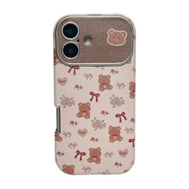 Imagem de FLIRACON Capa protetora de lente de câmera grande com laço e flores de urso fofo compatível com capa para iPhone (marrom, para iPhone 16 Plus)
