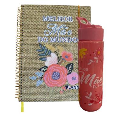 Imagem de Kit Dia Das Mães Com Planner Marrom e Garrafa de 700 ml Agenda de Anot