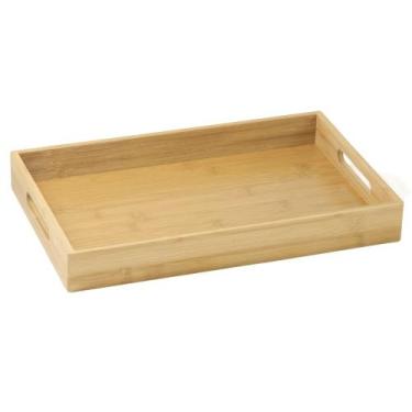 Imagem de Bandeja Retangular De Bambu Com Alça Laterais 40x25cm - Mimo