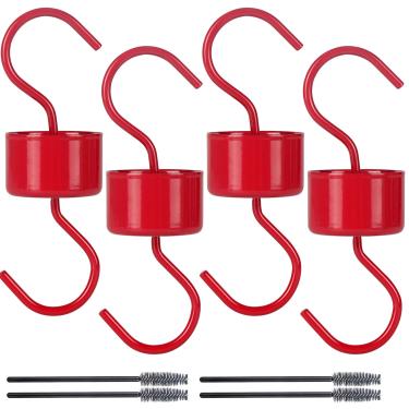 Imagem de Fosso de formiga de metal para alimentadores de beija-flor, protetor de formigas alimentador de beija-flor vermelho, 4 ganchos com 4 escovas