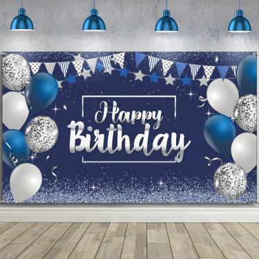 Imagem de Pano de fundo de decorações de feliz aniversário, placa de fundo de aniversário com glitter, faixa de feliz aniversário, suprimentos de festa de aniversário para crianças, homens e mulheres, 180 x 110
