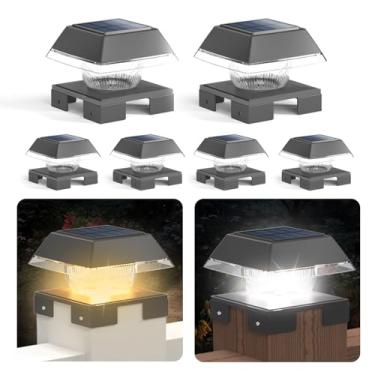 Imagem de Luzes solares 4 x 4 com tampa de poste à prova d'água para ambientes externos, poste de deck de cerca, luzes solares para postes de madeira/postes de vinil 10 x 10 cm, branco frio/quente, iluminação