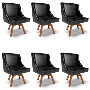 Imagem de Kit 6 Cadeiras Estofadas Base Giratória De Madeira Lia Sintético Premium Preto - Ibiza