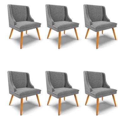 Imagem de Kit 6 Cadeiras Estofadas Para Sala De Jantar Pés Palito Lia Linho Grafite - Ibiza