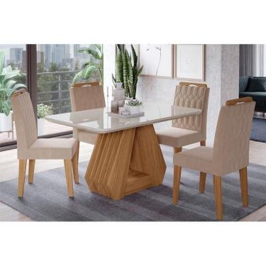 Imagem de Sala De Jantar Completa ágata Tampo Madeirado C/ Vidro 130x80cm E 4 Cadeiras Paola Nature/ow/nude - Cimol