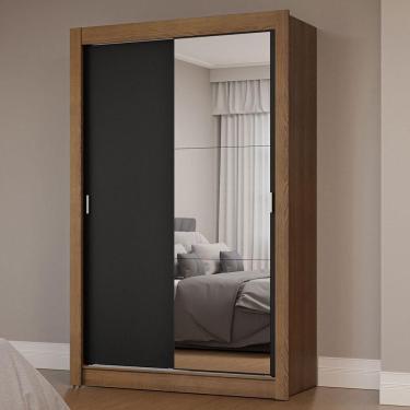 Imagem de Guarda-roupa Solteiro 2 Portas De Correr Com Espelho Rustic/preto Milano Madesa Rustic/preto