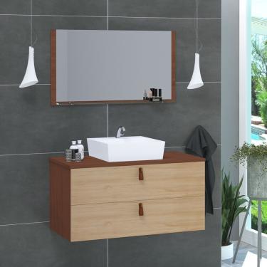 Imagem de Conjunto Gabinete De Banheiro Berlim 80 Cm Natura Freijo