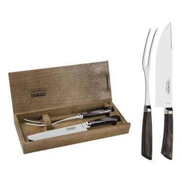 Imagem de Kit Churrasco 2 Peças Tramontina 29899553 Com Estojo De Madeira Castanho