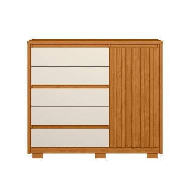 Imagem de Cômoda Sapateira Palumoveis Duetto Com 5 Gavetas E 1 Porta Cinamomo/off White