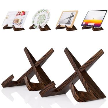 Imagem de CeleVista Suporte de livro de receitas para cozinha, suporte de livro de culinária de madeira, suportes de prato para exibição de decoração, receita, balcão, foto, presente (marrom rústico) (16,5 cm