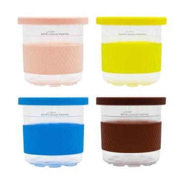 Imagem de joystar 4 Potes E Para Sorvete Com Tampa - Pacote Capas De Silicone, Copos 473 Ml, Compatíveis Ninja Maker Nc301 Nc300 Nc299Amz Series (Amarelo/Azul/Café/Rosa)