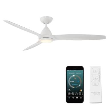 Imagem de Modern Forms Ventilador De Teto Inteligente Skylark Para Ambientes Internos E Externos Com 3 Pás 62 Pol., Branco Fosco, Kit Luz Led Selecionável 2700K-3000K-4000K-5000K, Controle Remoto, Funciona Al