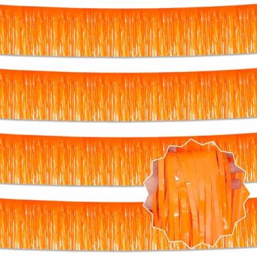 Imagem de LANTIANCHEN Pacote Com 4 Guirlandas De Franjas Papel-Alumínio Laranja 3 Metros, Serpentinas Metálicas, Faixas Enfeites Parede, Cenário Para Carros Alegóricos, Decoração Festas Halloween, Natal, Ação