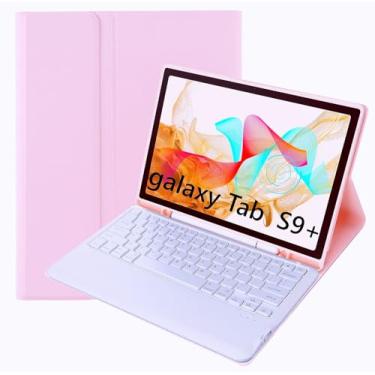 Imagem de KcoxdCn Capa Fina Com Teclado Candy Colors Compatível Samsung Galaxy Tab S9+ Plus 2023 12,4 Polegadas Sm-X810 / X816 X818, Suporte Para Caneta S, Multiângulos Removível Sem Fio (Rosa)