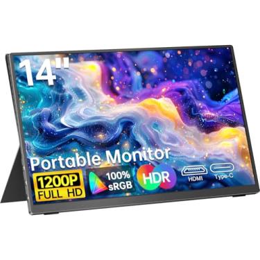 Imagem de UFYQL Monitor Portátil De 14" Para Laptop - 1200P 100% Srgb Fhd Ips Display Ultrafino Usb-C Hdmi Externo E Viagem Laptop/Pc/Mac/Celular/Xbox/Switch/Ps4 Com Alto-Falantes Capa