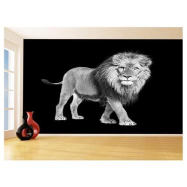 Imagem de Papel De Parede 3D Leão Preto E Branco Animais 3,5M Anm451 - Você Deco