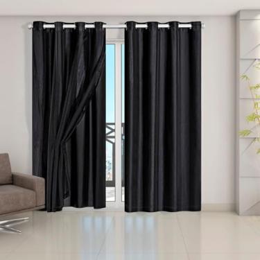 Imagem de Cortina Veda Luz Blackout Blecaute PVC Com Tecido Voil Para Janela E Porta(Preto,280x160)