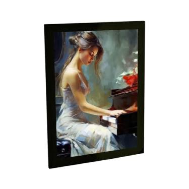 Imagem de Quadro Decorativo Mulher Tocando Piano Ilustração Pintura Decoração Poster Quarto Sala