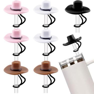 Imagem de MEMOVAN Chapéu de cowboy de silicone de 10 mm, topos de palha, 8 peças, capa de palha de cowgirl, acessórios de copo compatíveis com Stanley Cup 850 g/1,134 g