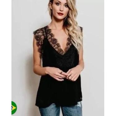 Imagem de Blusa Blusinha Preta Com Rendas Rendada Feminina Regata  - ev