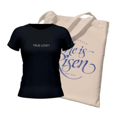 Imagem de Kit Ecobag + Camiseta Feminina - True Love  Preta - Penkal Personaliza