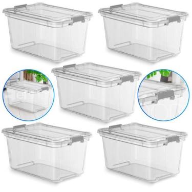 Imagem de Kit 5 Caixa Organizadora 35 Litros Transparente Empilhável - Plasvale