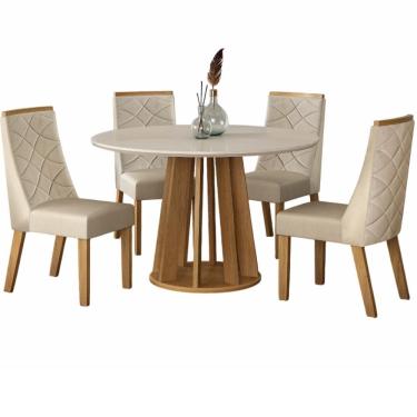 Imagem de Conjunto de Sala de Jantar Valdemóveis Rose redonda com tampo de vidro 4 cadeiras Aurora Cinamomo OFF White