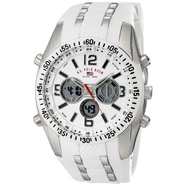 Imagem de Relógio esportivo masculino U.S. Polo Assn. US9282 prateado com pulseira de silicone branca