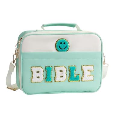 Imagem de Capa Bíblica Feminina Grande Carta de Chenille Bolsa Bíblica com Alça de Ombro Bolsas de Transporte de Bíblia para Acessórios de Estudo da Bíblia para Mulheres Lady Grils, Verde, Large